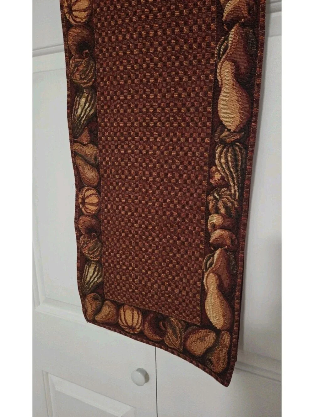 Tapestry Style Woven Red Orange Pumpkin Fall Halloween Vintage Table Runner